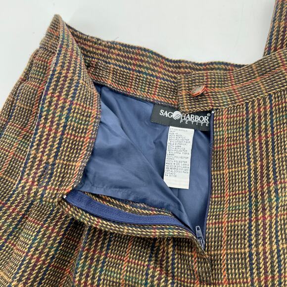 Vtg Sag Harbor Petite Pleated Wool Dress Pants Trouser Women 12 Brown Glen Plaid - Picture 7 of 13